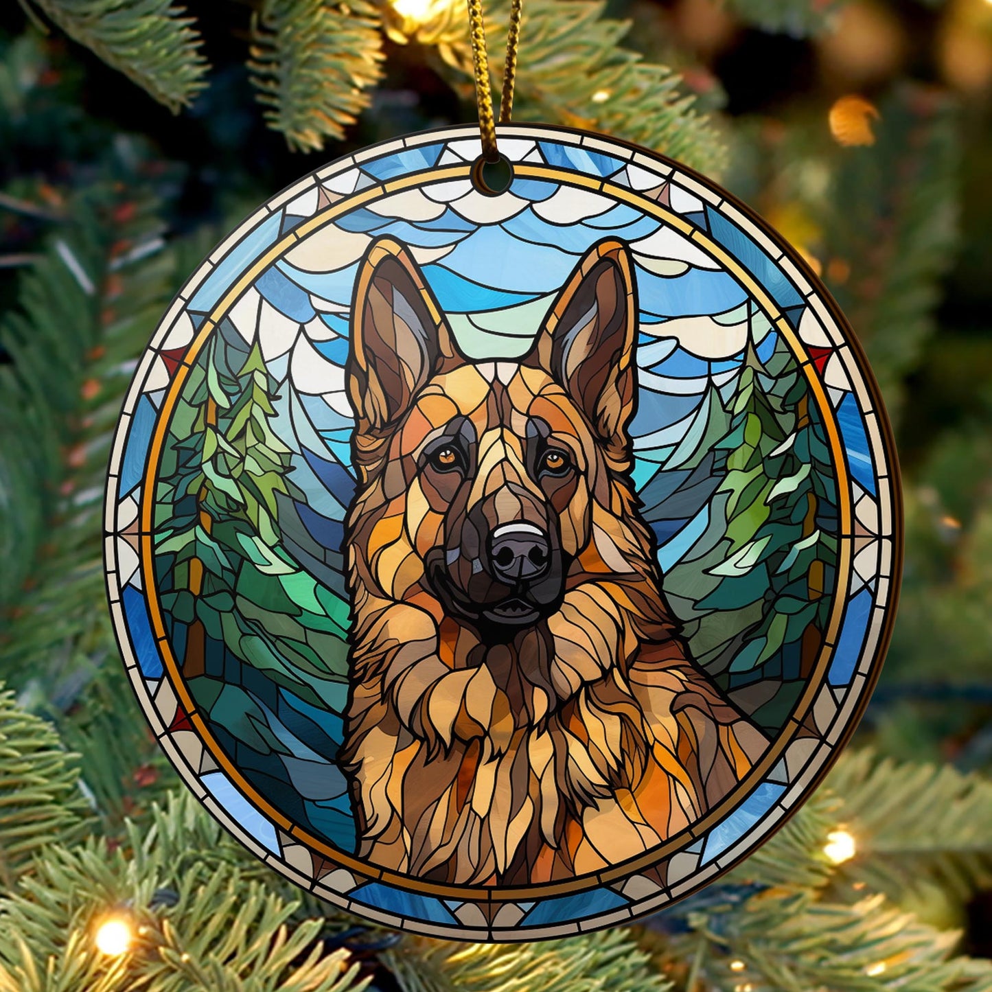 German Shepherd Wooden Ornaments 2 Sides, German Shepherd Ornaments For Christmas Tree, Christmas Tree Hanging, Christmas Decorations EPHG-52480