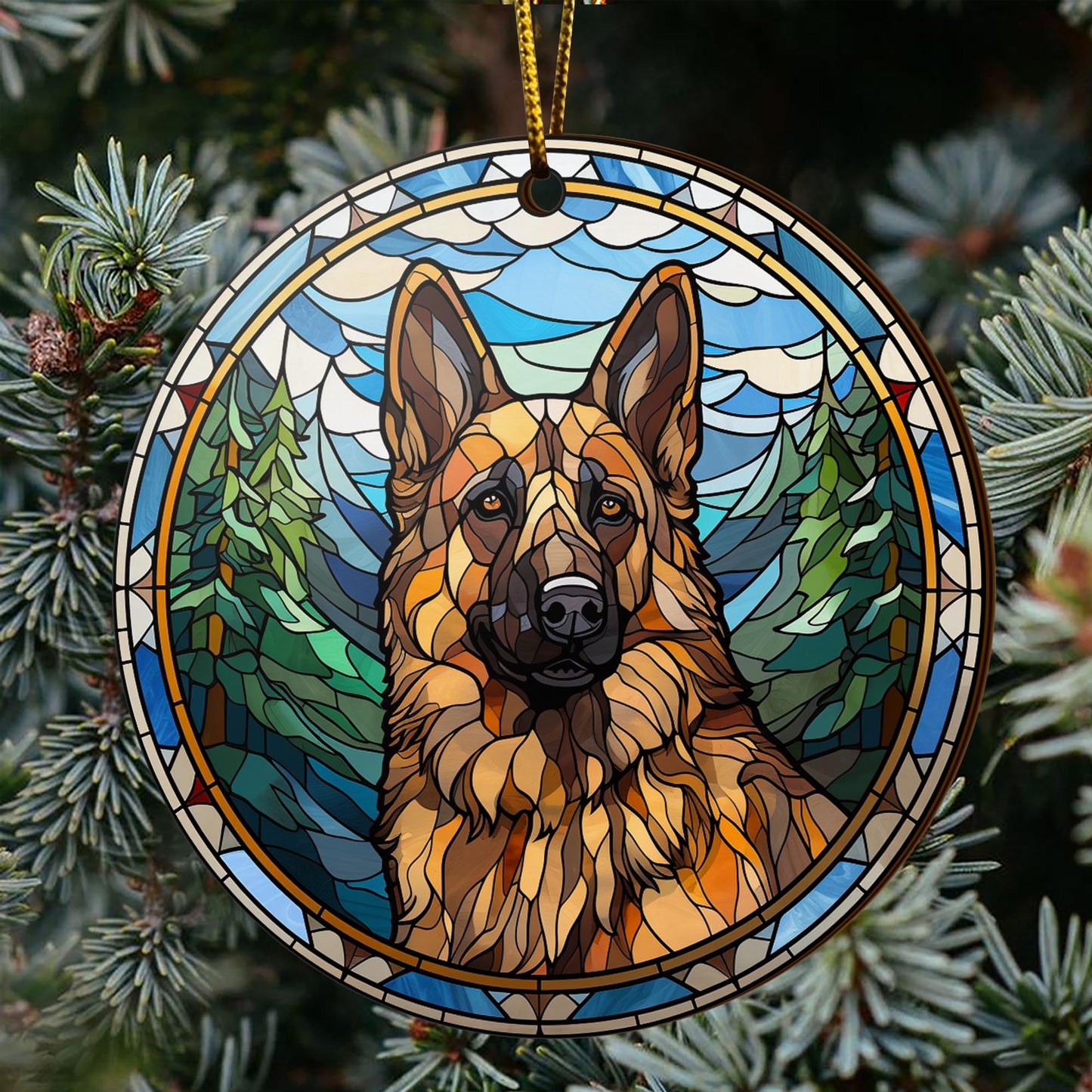 German Shepherd Wooden Ornaments 2 Sides, German Shepherd Ornaments For Christmas Tree, Christmas Tree Hanging, Christmas Decorations EPHG-52480