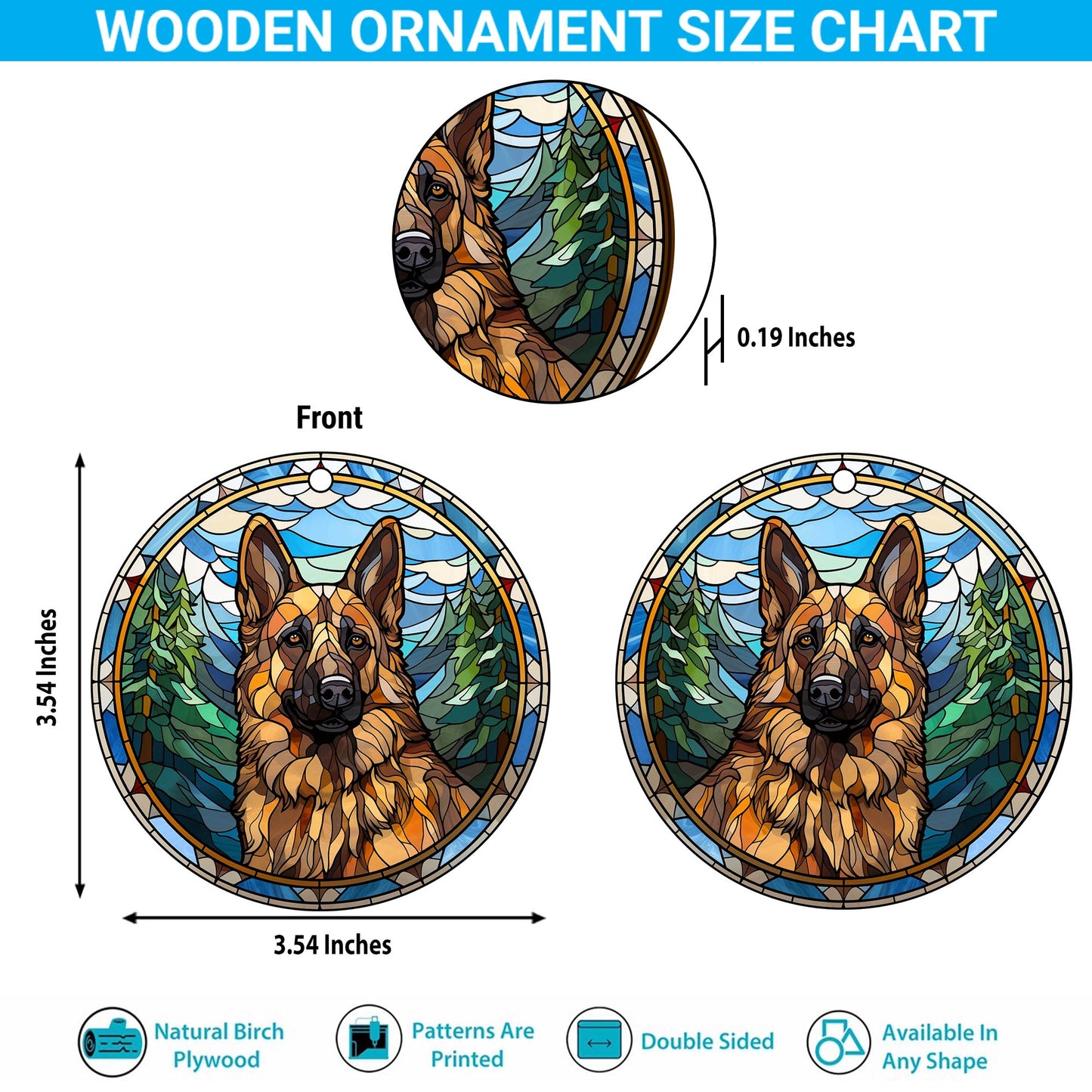 German Shepherd Wooden Ornaments 2 Sides, German Shepherd Ornaments For Christmas Tree, Christmas Tree Hanging, Christmas Decorations EPHG-52480