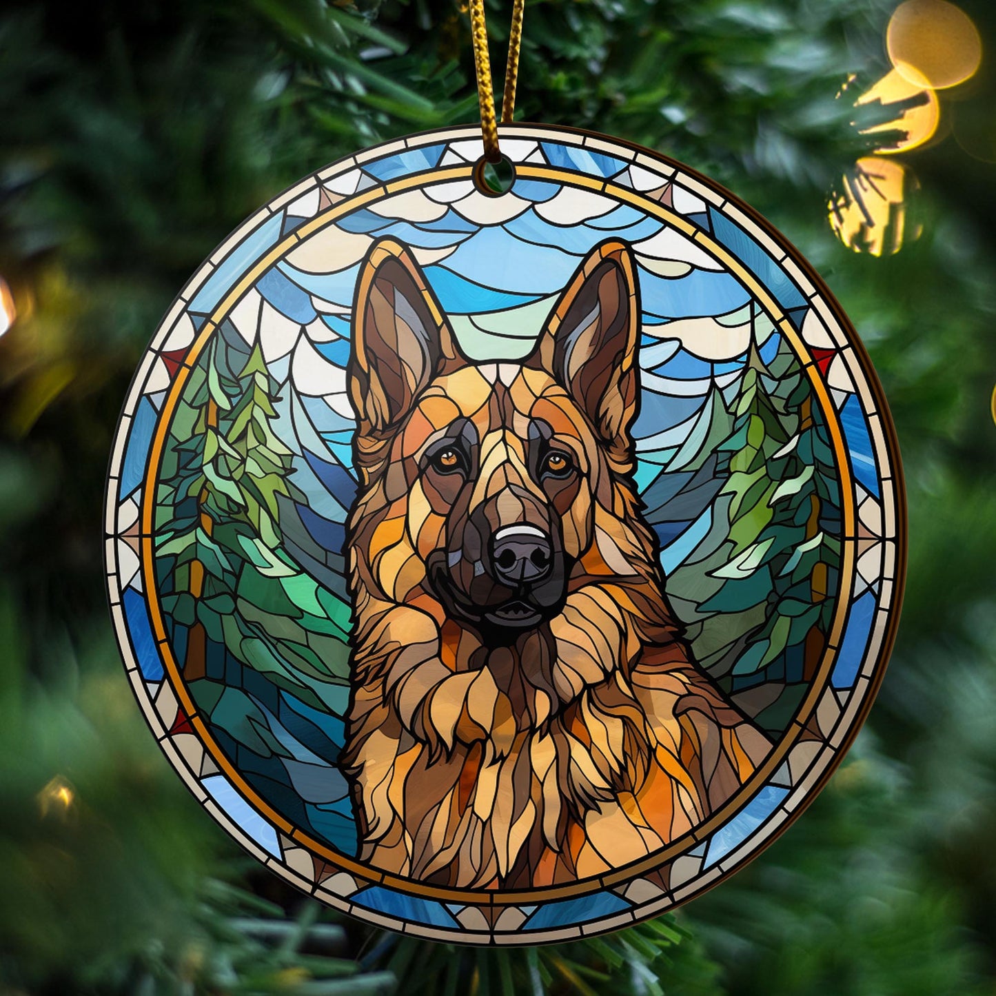 German Shepherd Wooden Ornaments 2 Sides, German Shepherd Ornaments For Christmas Tree, Christmas Tree Hanging, Christmas Decorations EPHG-52480