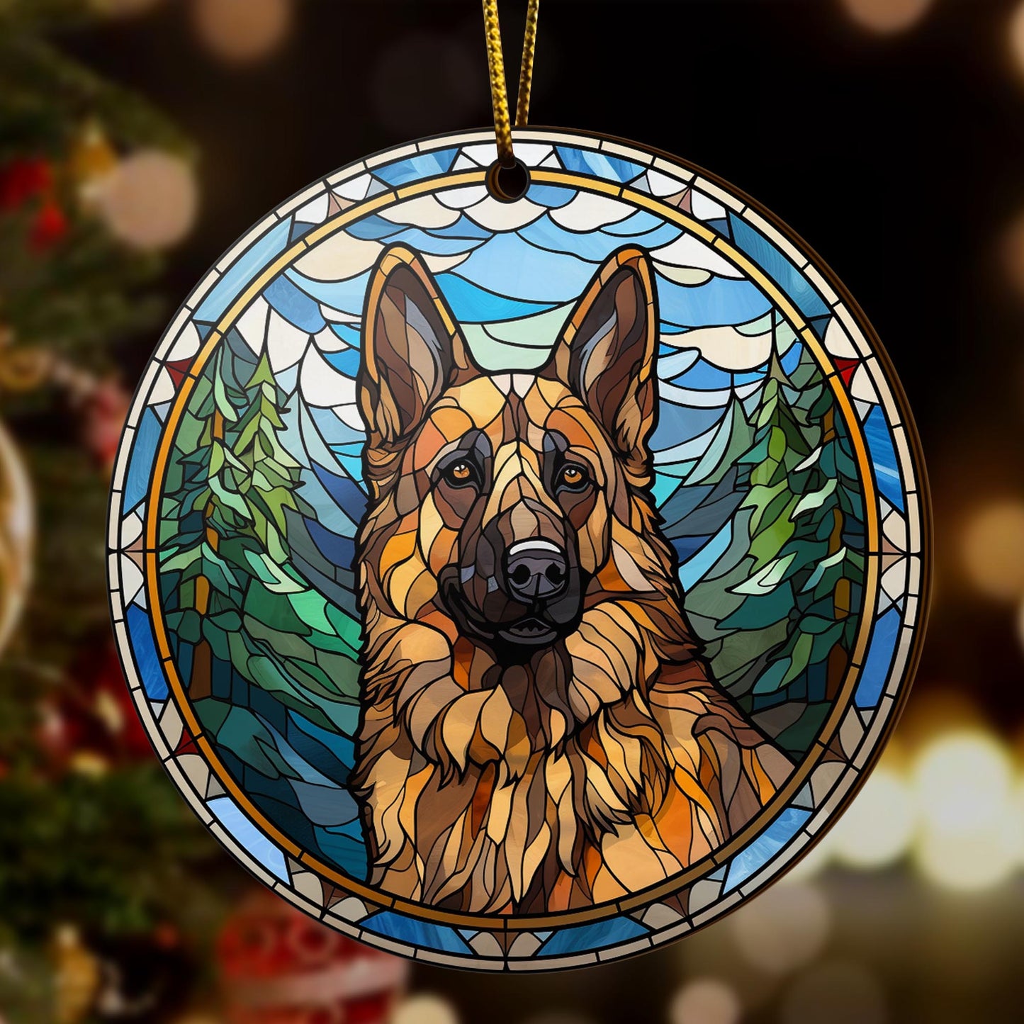 German Shepherd Wooden Ornaments 2 Sides, German Shepherd Ornaments For Christmas Tree, Christmas Tree Hanging, Christmas Decorations EPHG-52480