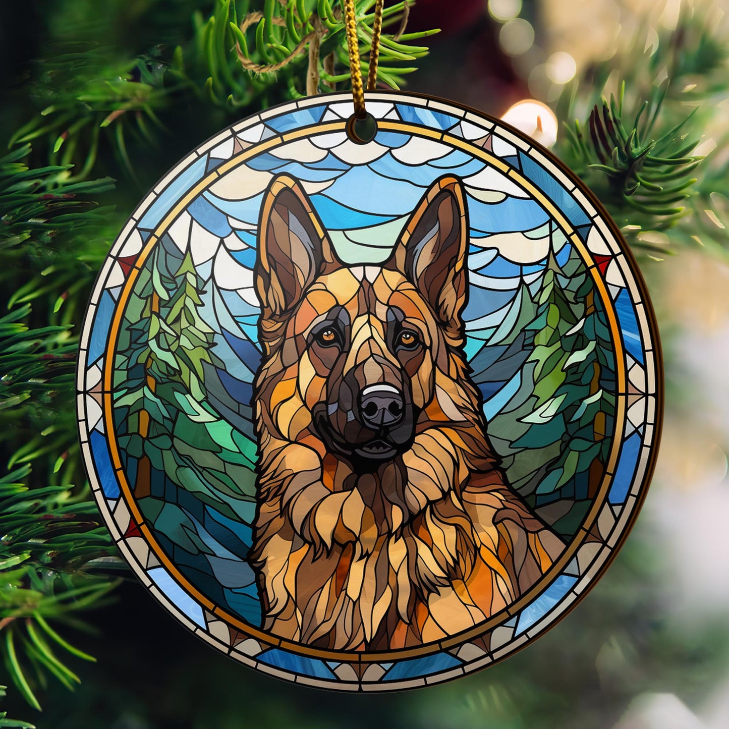 German Shepherd Wooden Ornaments 2 Sides, German Shepherd Ornaments For Christmas Tree, Christmas Tree Hanging, Christmas Decorations EPHG-52480