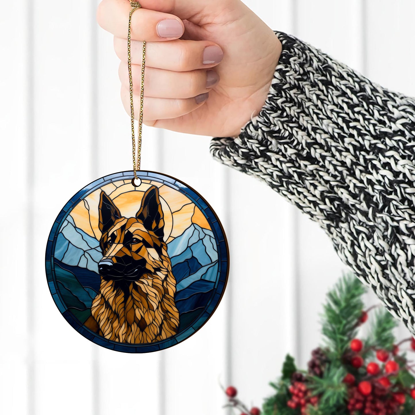 German Shepherd Wooden Ornaments 2 Sides, German Shepherd Ornaments For Christmas Tree, Christmas Tree Hanging, Christmas Decorations EPHG-52480