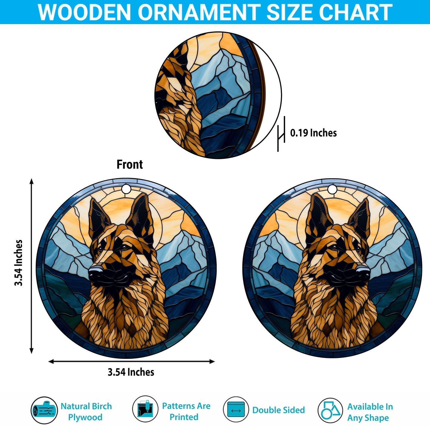 German Shepherd Wooden Ornaments 2 Sides, German Shepherd Ornaments For Christmas Tree, Christmas Tree Hanging, Christmas Decorations EPHG-52480