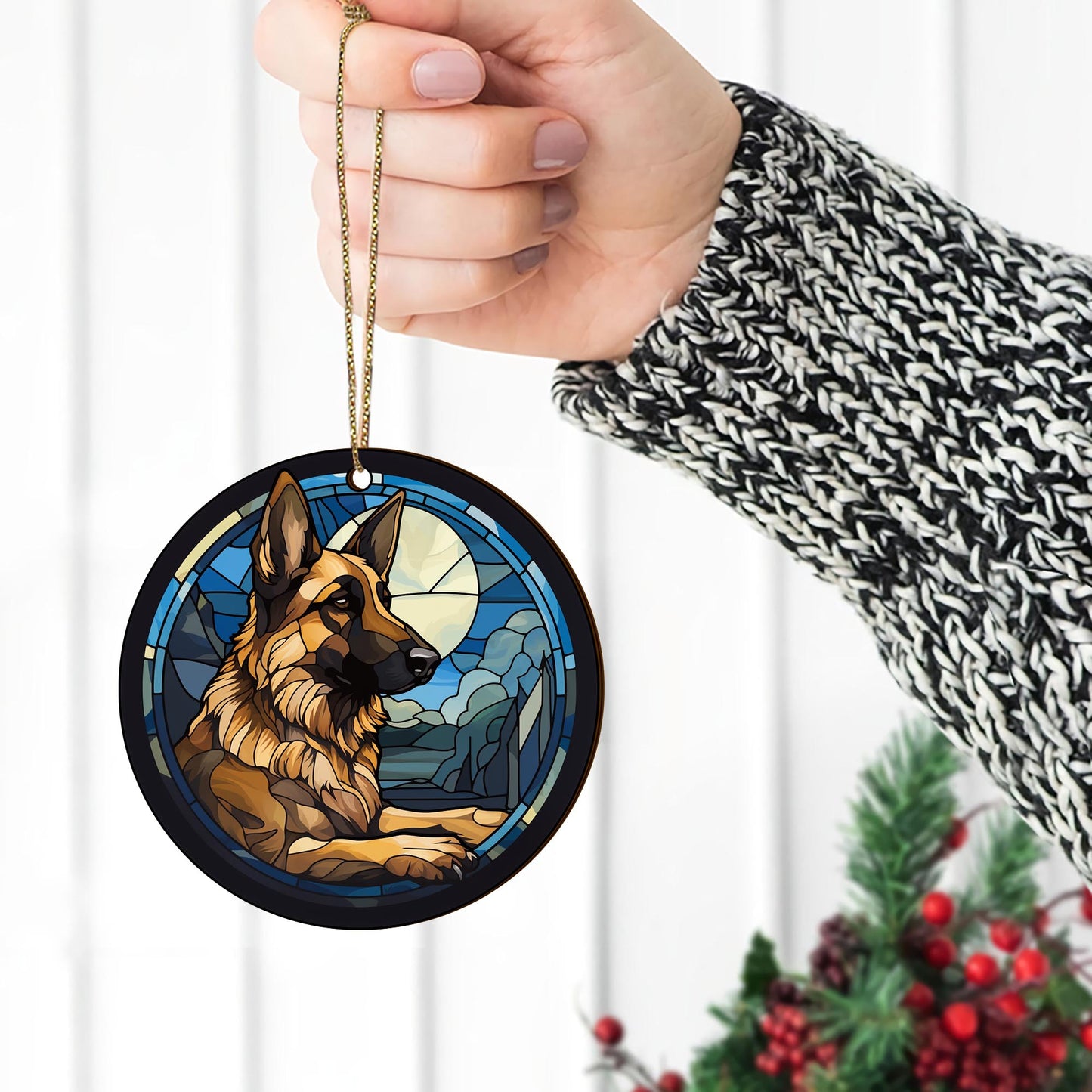 German Shepherd Wooden Ornaments 2 Sides, German Shepherd Ornaments For Christmas Tree, Christmas Tree Hanging, Christmas Decorations EPHG-52480