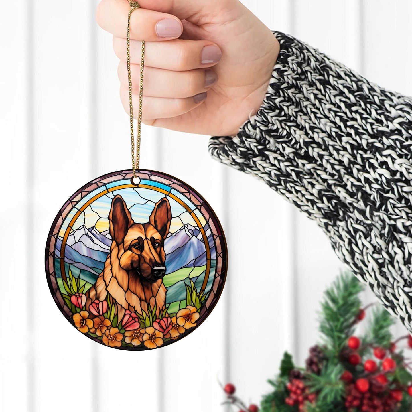 German Shepherd Wooden Ornaments 2 Sides, German Shepherd Ornaments For Christmas Tree, Christmas Tree Hanging, Christmas Decorations EPHG-52480