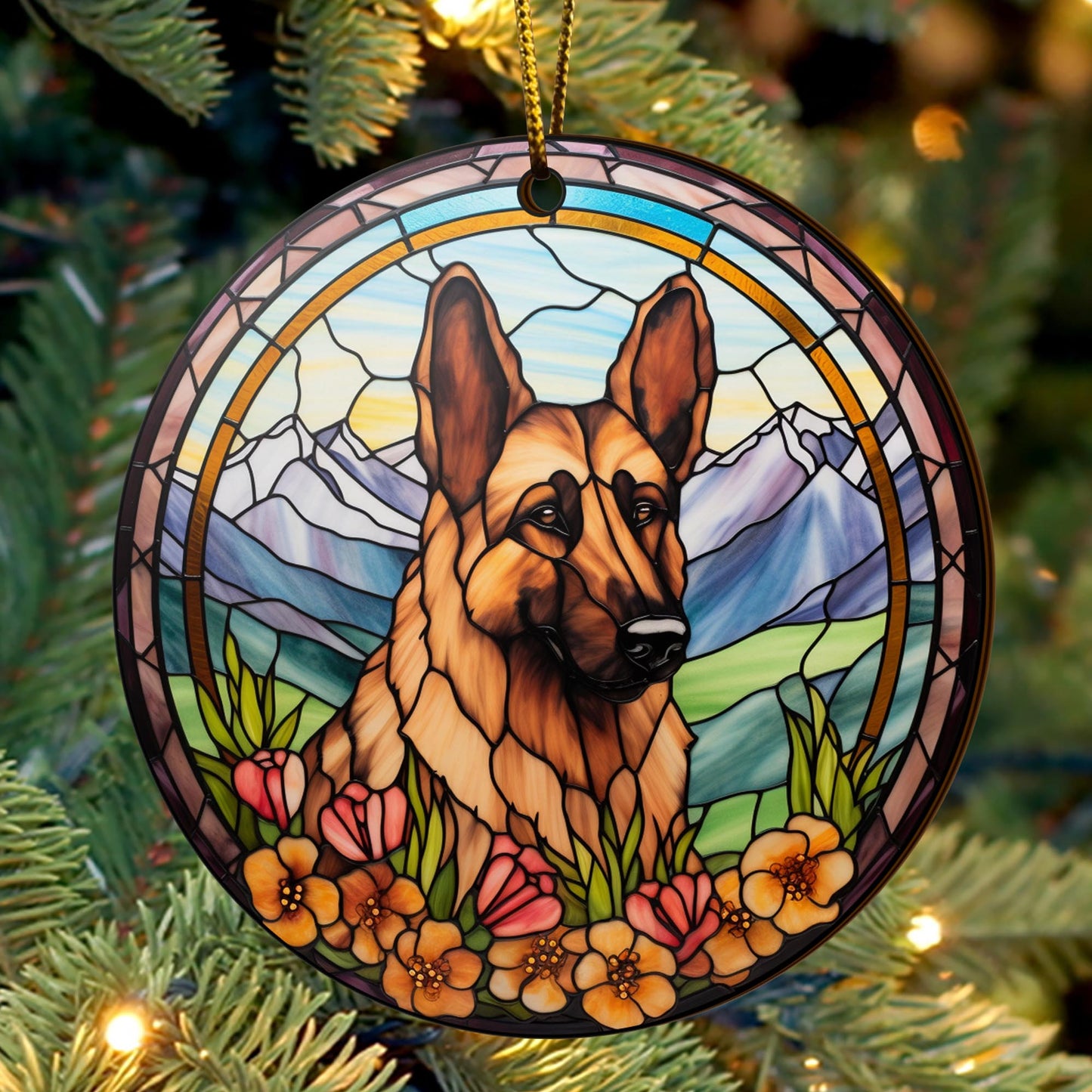 German Shepherd Wooden Ornaments 2 Sides, German Shepherd Ornaments For Christmas Tree, Christmas Tree Hanging, Christmas Decorations EPHG-52480