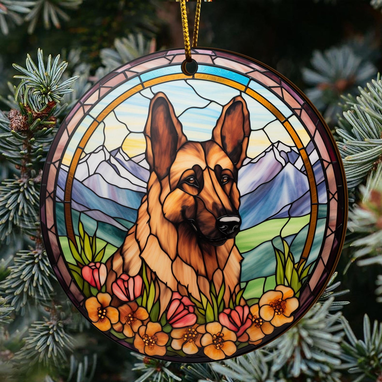 German Shepherd Wooden Ornaments 2 Sides, German Shepherd Ornaments For Christmas Tree, Christmas Tree Hanging, Christmas Decorations EPHG-52480