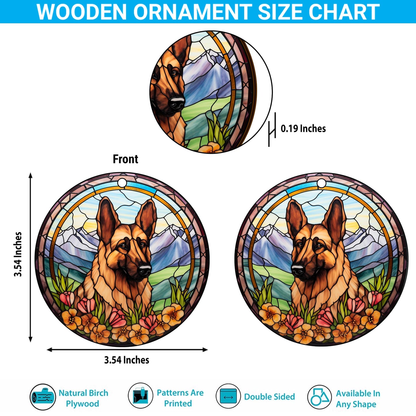 German Shepherd Wooden Ornaments 2 Sides, German Shepherd Ornaments For Christmas Tree, Christmas Tree Hanging, Christmas Decorations EPHG-52480