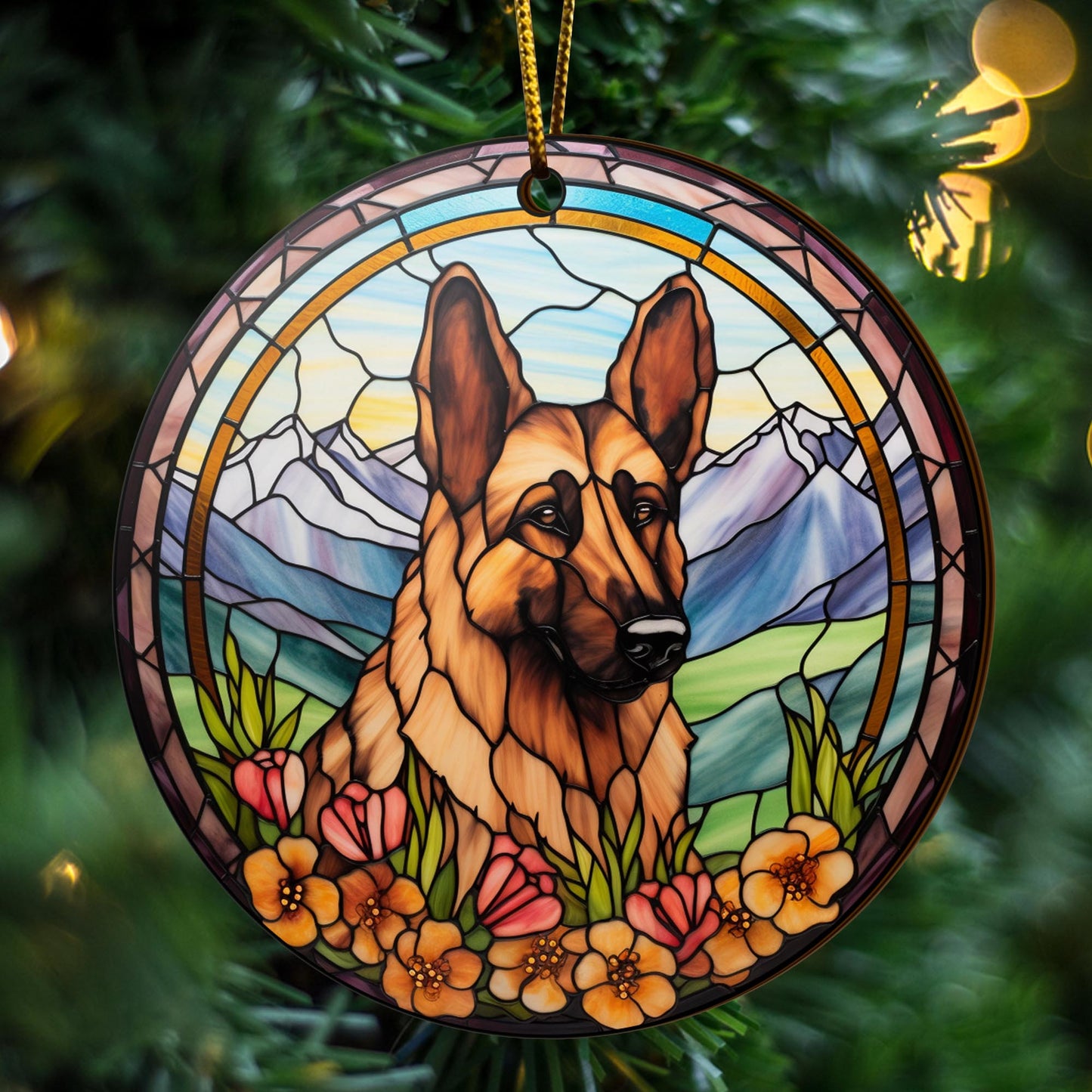 German Shepherd Wooden Ornaments 2 Sides, German Shepherd Ornaments For Christmas Tree, Christmas Tree Hanging, Christmas Decorations EPHG-52480