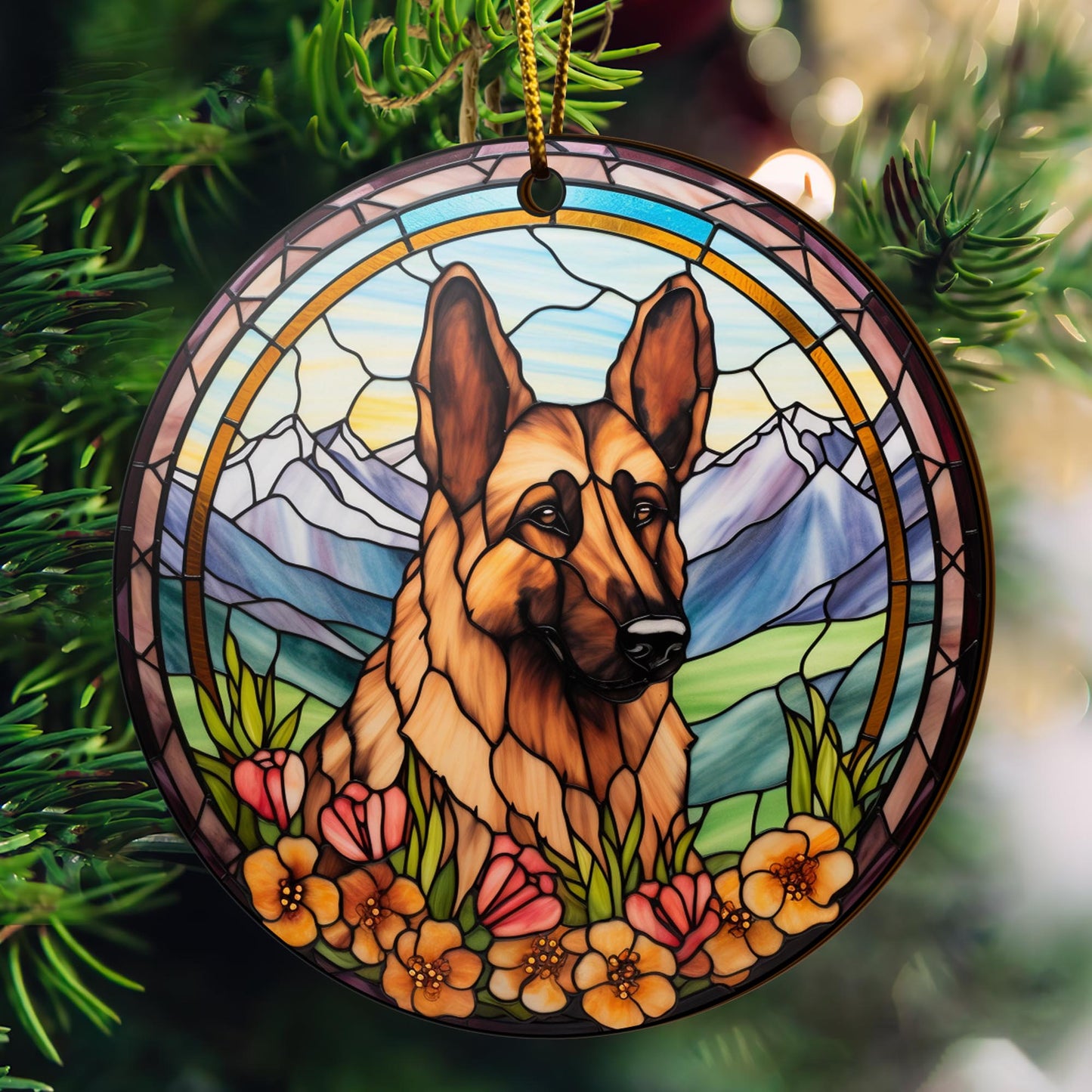 German Shepherd Wooden Ornaments 2 Sides, German Shepherd Ornaments For Christmas Tree, Christmas Tree Hanging, Christmas Decorations EPHG-52480