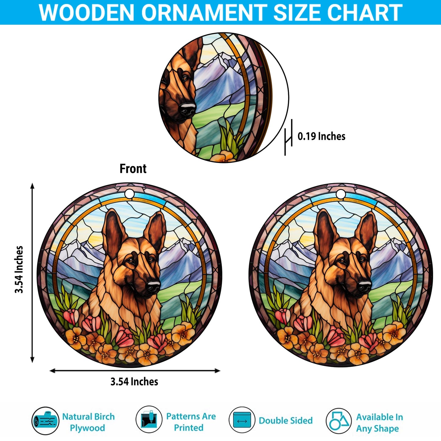 German Shepherd Wooden Ornaments 2 Sides, German Shepherd Ornaments For Christmas Tree, Christmas Tree Hanging, Christmas Decorations EPHG-52480