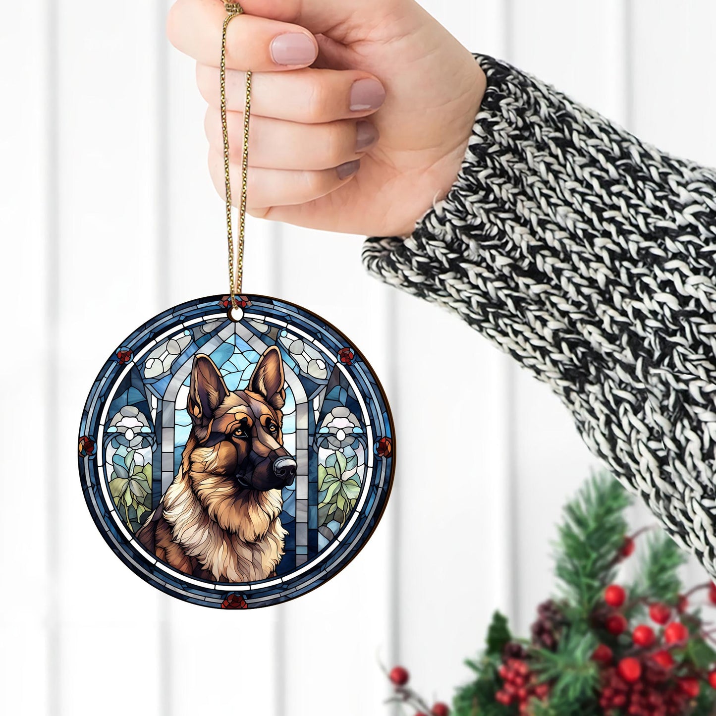 German Shepherd Wooden Ornaments 2 Sides, German Shepherd Ornaments For Christmas Tree, Christmas Tree Hanging, Christmas Decorations EPHG-52480