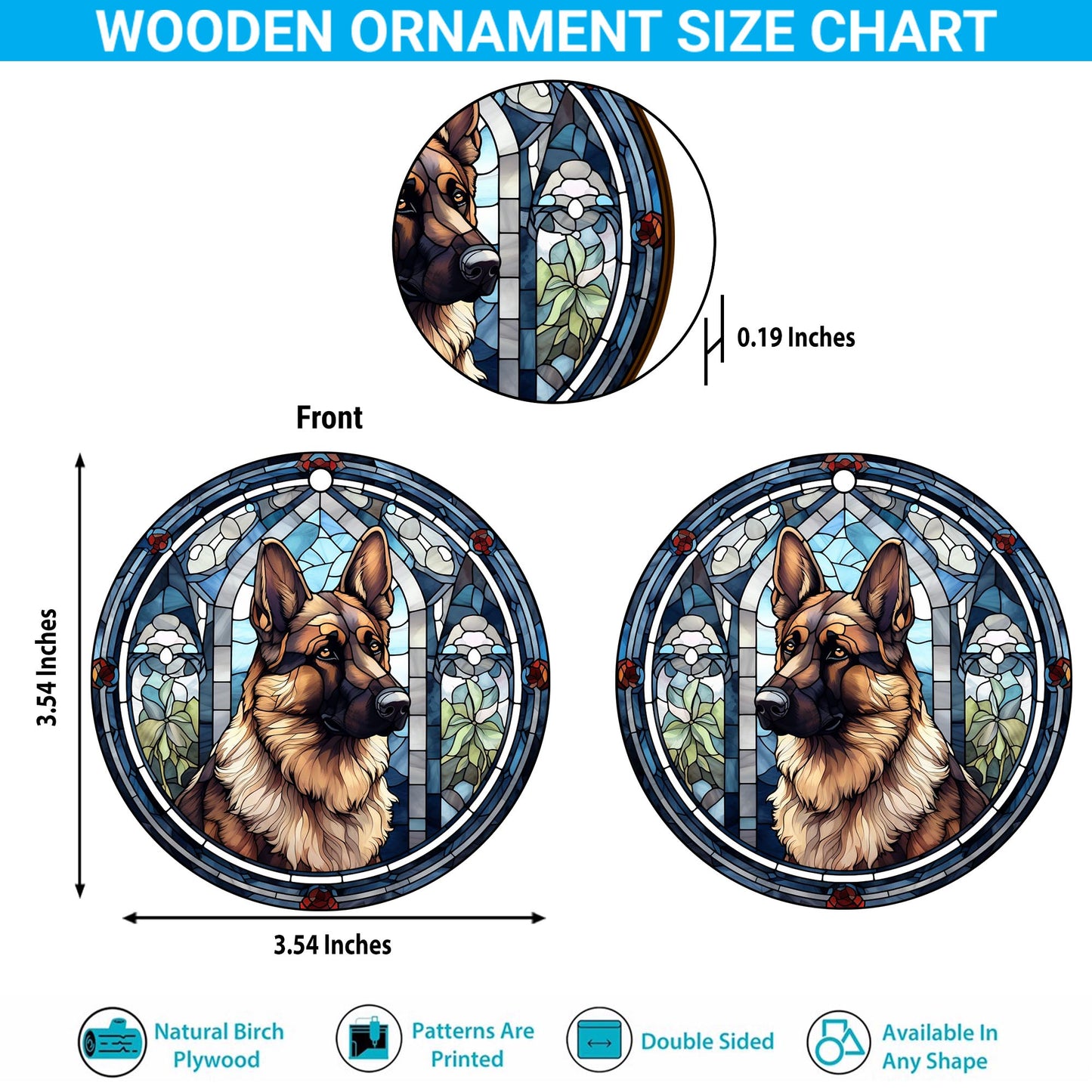 German Shepherd Wooden Ornaments 2 Sides, German Shepherd Ornaments For Christmas Tree, Christmas Tree Hanging, Christmas Decorations EPHG-52480