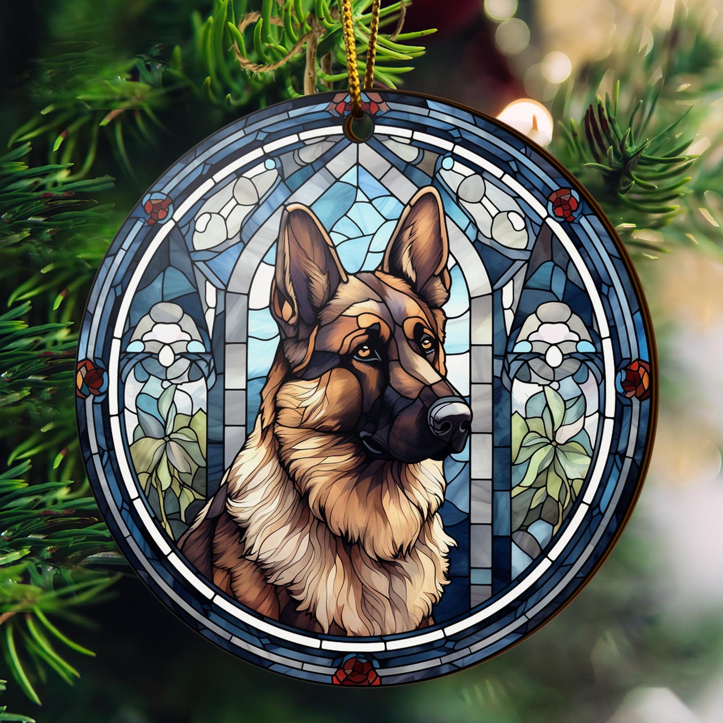 German Shepherd Wooden Ornaments 2 Sides, German Shepherd Ornaments For Christmas Tree, Christmas Tree Hanging, Christmas Decorations EPHG-52480