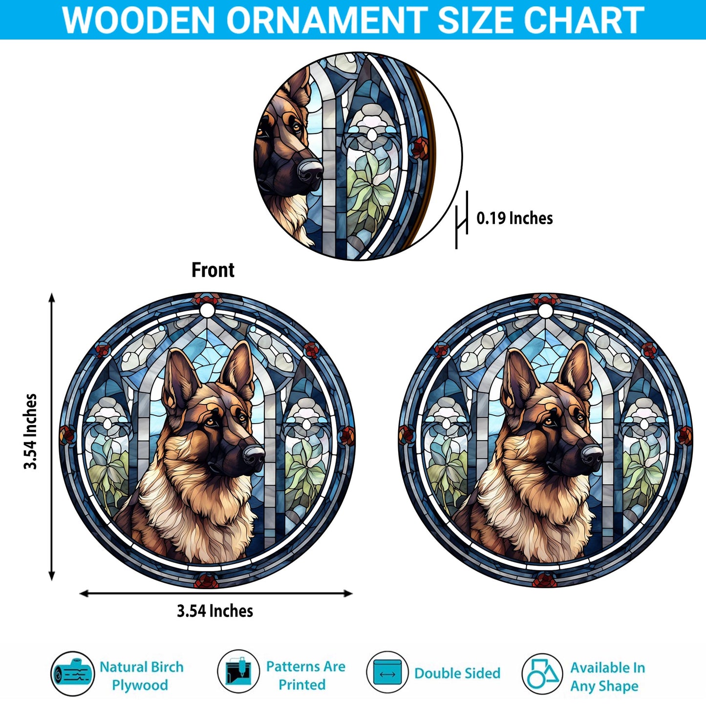 German Shepherd Wooden Ornaments 2 Sides, German Shepherd Ornaments For Christmas Tree, Christmas Tree Hanging, Christmas Decorations EPHG-52480