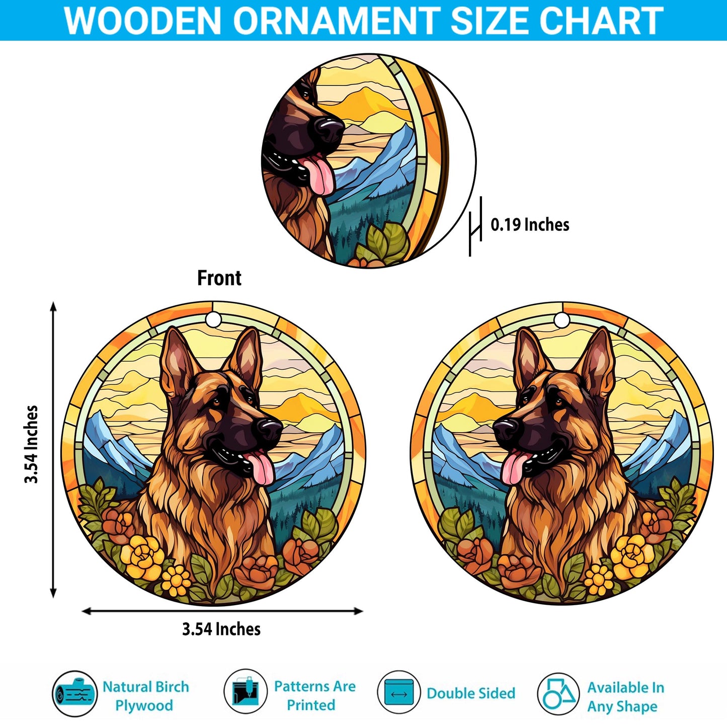 German Shepherd Wooden Ornaments 2 Sides, German Shepherd Ornaments For Christmas Tree, Christmas Tree Hanging, Christmas Decorations EPHG-52480