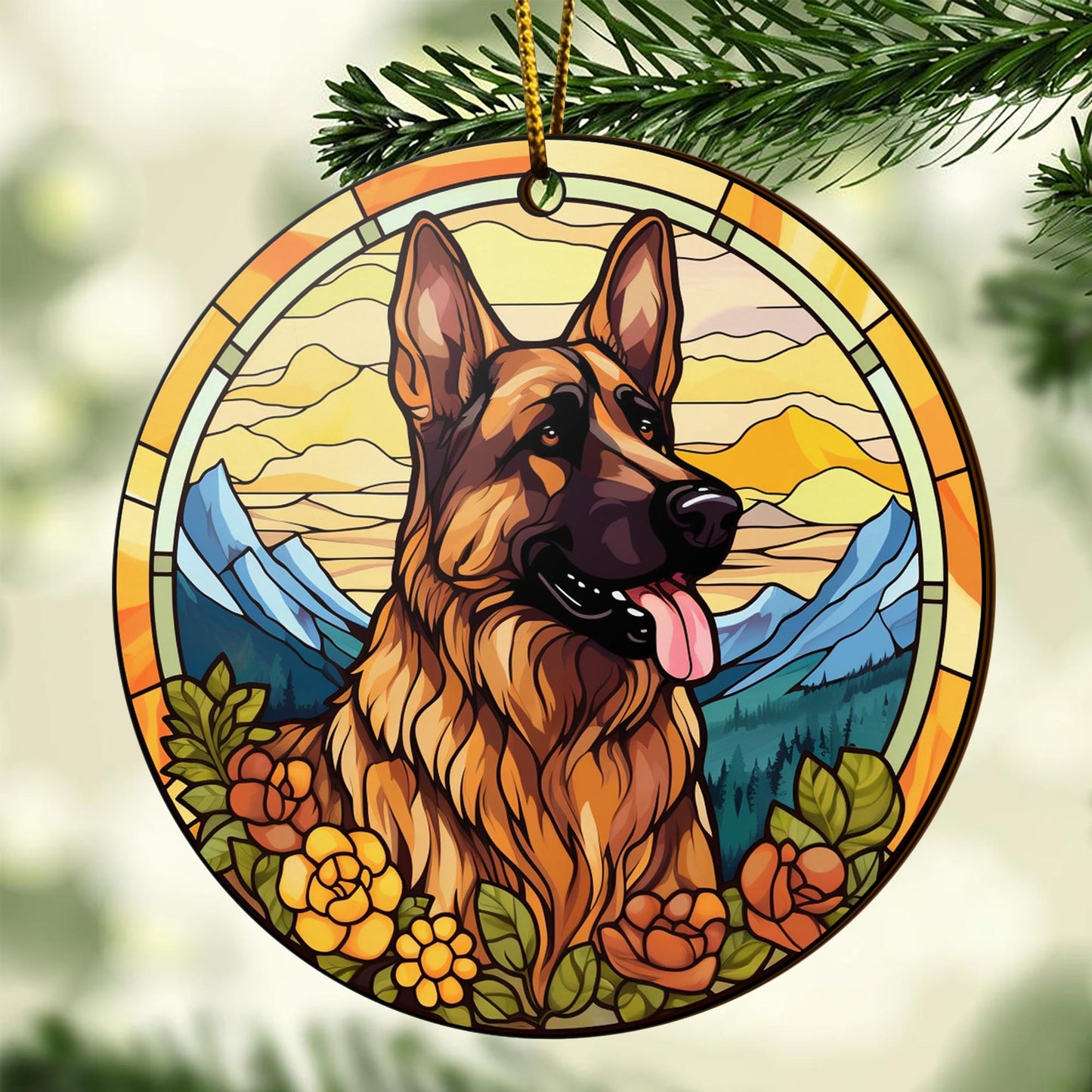 German Shepherd Wooden Ornaments 2 Sides, German Shepherd Ornaments For Christmas Tree, Christmas Tree Hanging, Christmas Decorations EPHG-52480