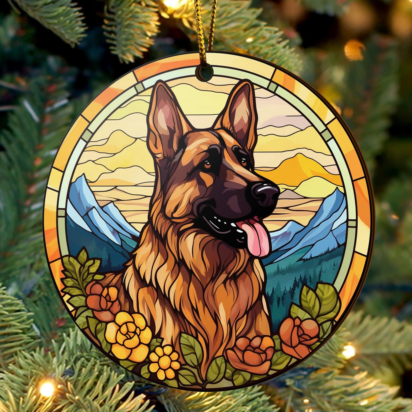 German Shepherd Wooden Ornaments 2 Sides, German Shepherd Ornaments For Christmas Tree, Christmas Tree Hanging, Christmas Decorations EPHG-52480