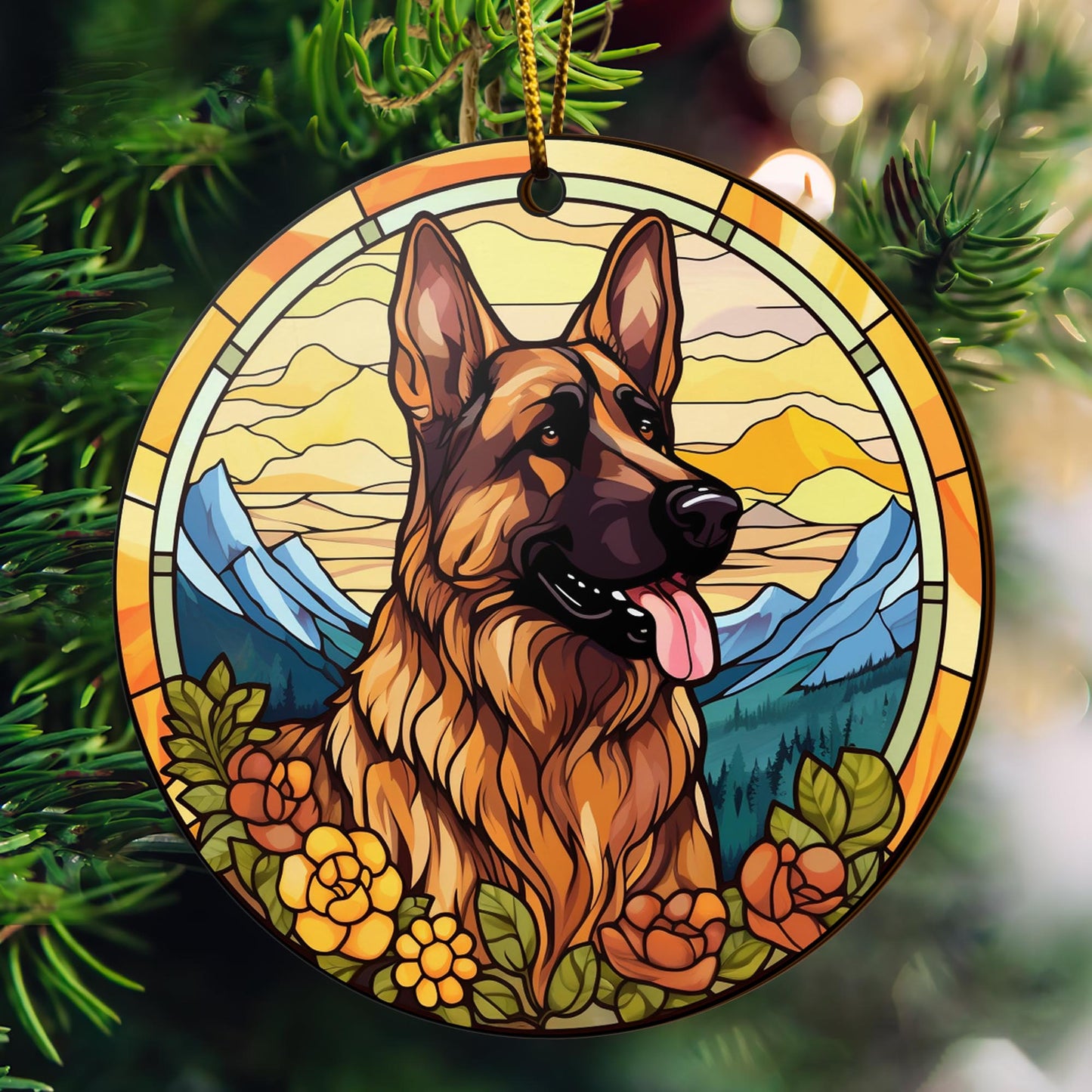 German Shepherd Wooden Ornaments 2 Sides, German Shepherd Ornaments For Christmas Tree, Christmas Tree Hanging, Christmas Decorations EPHG-52480