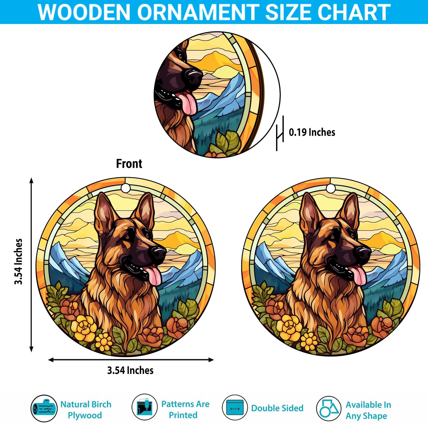 German Shepherd Wooden Ornaments 2 Sides, German Shepherd Ornaments For Christmas Tree, Christmas Tree Hanging, Christmas Decorations EPHG-52480