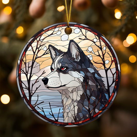 Husky Wooden Ornaments 2 Sides, Husky Ornaments For Christmas Tree, Christmas Tree Hanging, Christmas Decorations EPHG-52481