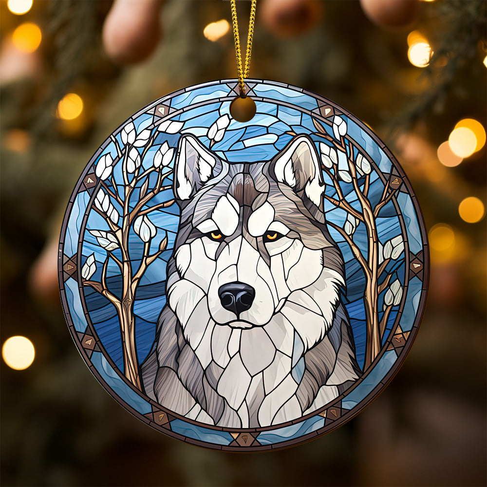 Husky Wooden Ornaments 2 Sides, Husky Ornaments For Christmas Tree, Christmas Tree Hanging, Christmas Decorations EPHG-52481