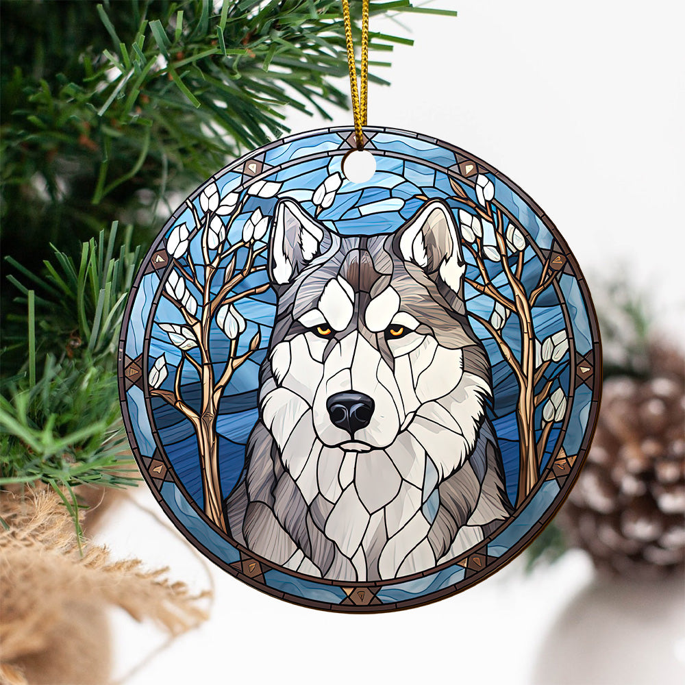 Husky Wooden Ornaments 2 Sides, Husky Ornaments For Christmas Tree, Christmas Tree Hanging, Christmas Decorations EPHG-52481