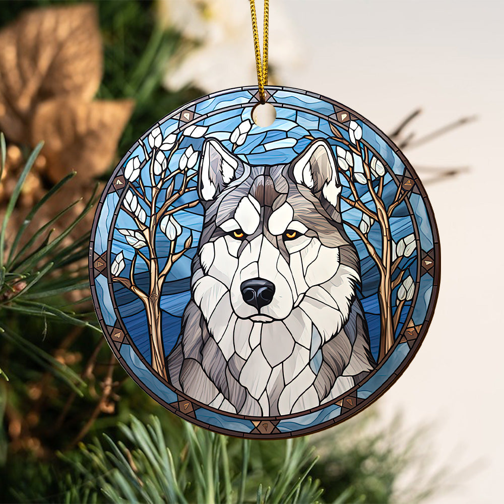 Husky Wooden Ornaments 2 Sides, Husky Ornaments For Christmas Tree, Christmas Tree Hanging, Christmas Decorations EPHG-52481