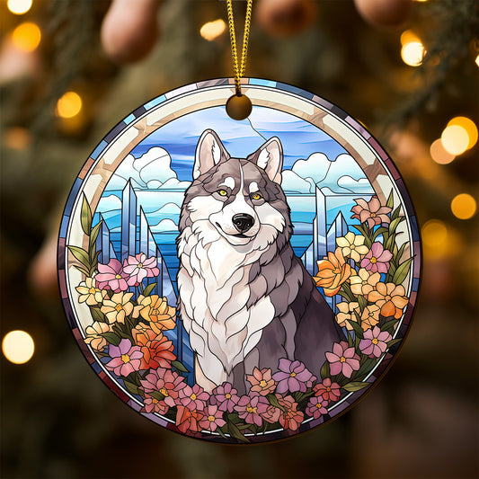 Husky Wooden Ornaments 2 Sides, Husky Ornaments For Christmas Tree, Christmas Tree Hanging, Christmas Decorations EPHG-52481