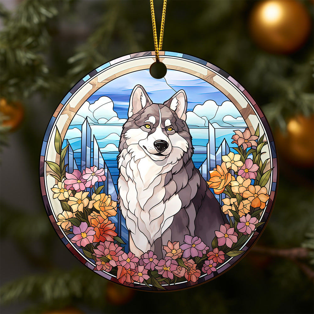 Husky Wooden Ornaments 2 Sides, Husky Ornaments For Christmas Tree, Christmas Tree Hanging, Christmas Decorations EPHG-52481