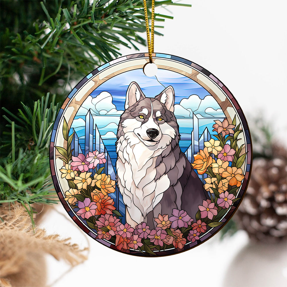 Husky Wooden Ornaments 2 Sides, Husky Ornaments For Christmas Tree, Christmas Tree Hanging, Christmas Decorations EPHG-52481