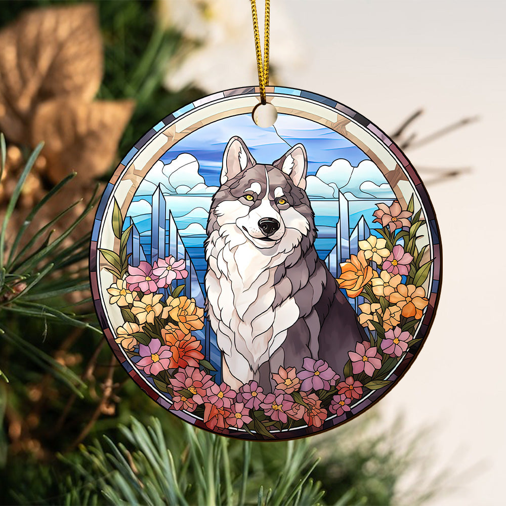 Husky Wooden Ornaments 2 Sides, Husky Ornaments For Christmas Tree, Christmas Tree Hanging, Christmas Decorations EPHG-52481