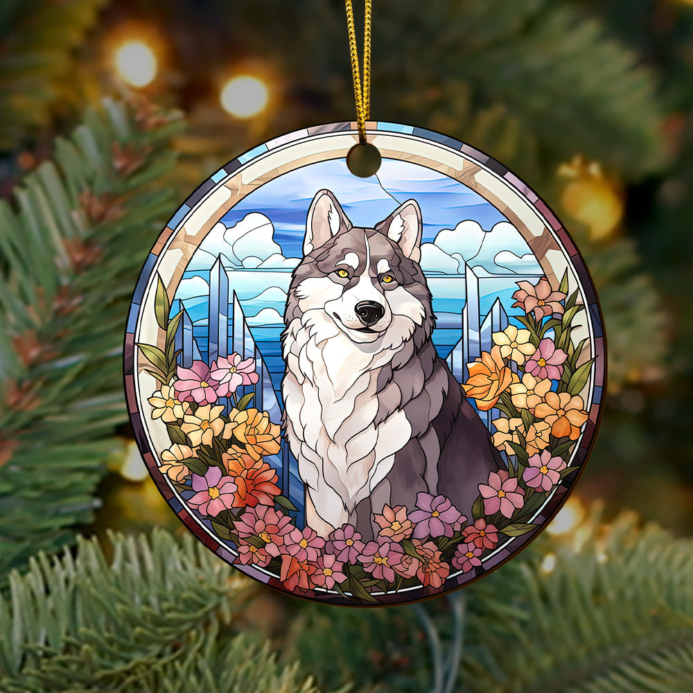 Husky Wooden Ornaments 2 Sides, Husky Ornaments For Christmas Tree, Christmas Tree Hanging, Christmas Decorations EPHG-52481