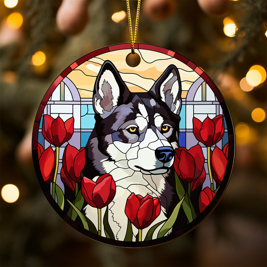 Husky Wooden Ornaments 2 Sides, Husky Ornaments For Christmas Tree, Christmas Tree Hanging, Christmas Decorations EPHG-52481