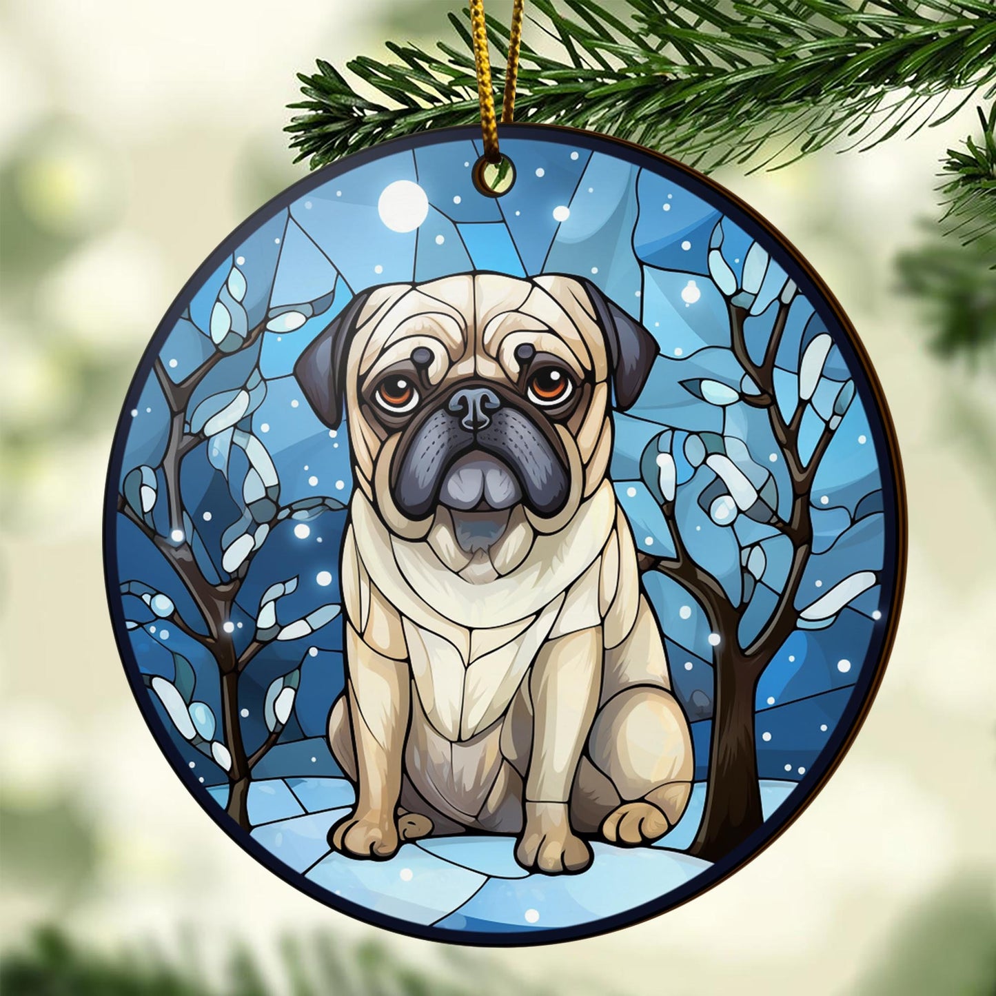 Pug Wooden Ornaments 2 Sides, Pug Ornaments For Christmas Tree, Christmas Tree Hanging, Christmas Decorations EPHG-52483