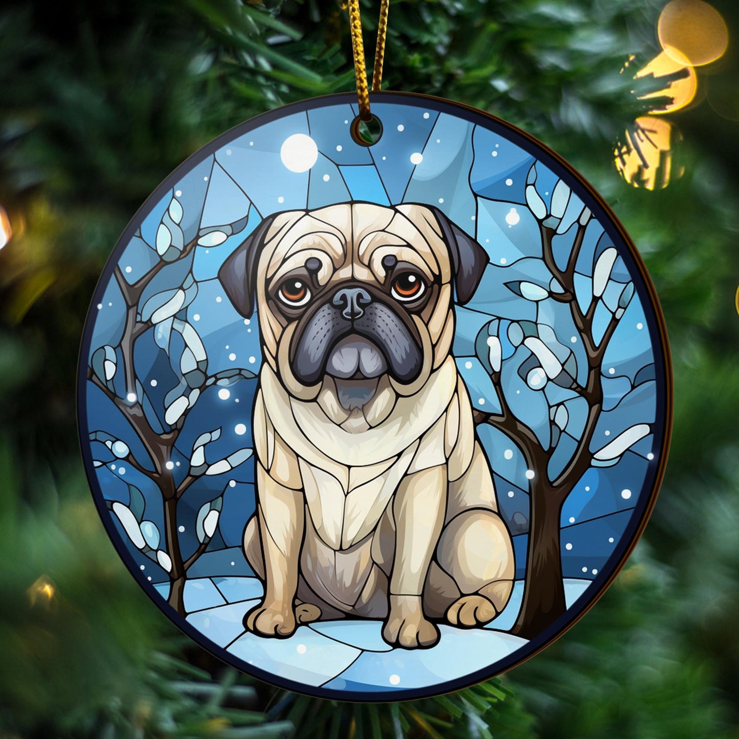 Pug Wooden Ornaments 2 Sides, Pug Ornaments For Christmas Tree, Christmas Tree Hanging, Christmas Decorations EPHG-52483