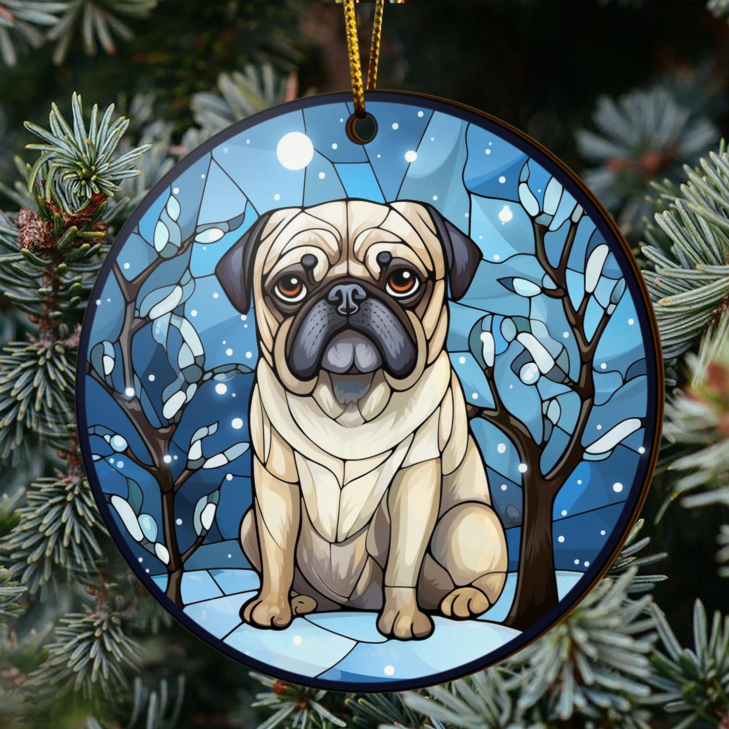 Pug Wooden Ornaments 2 Sides, Pug Ornaments For Christmas Tree, Christmas Tree Hanging, Christmas Decorations EPHG-52483