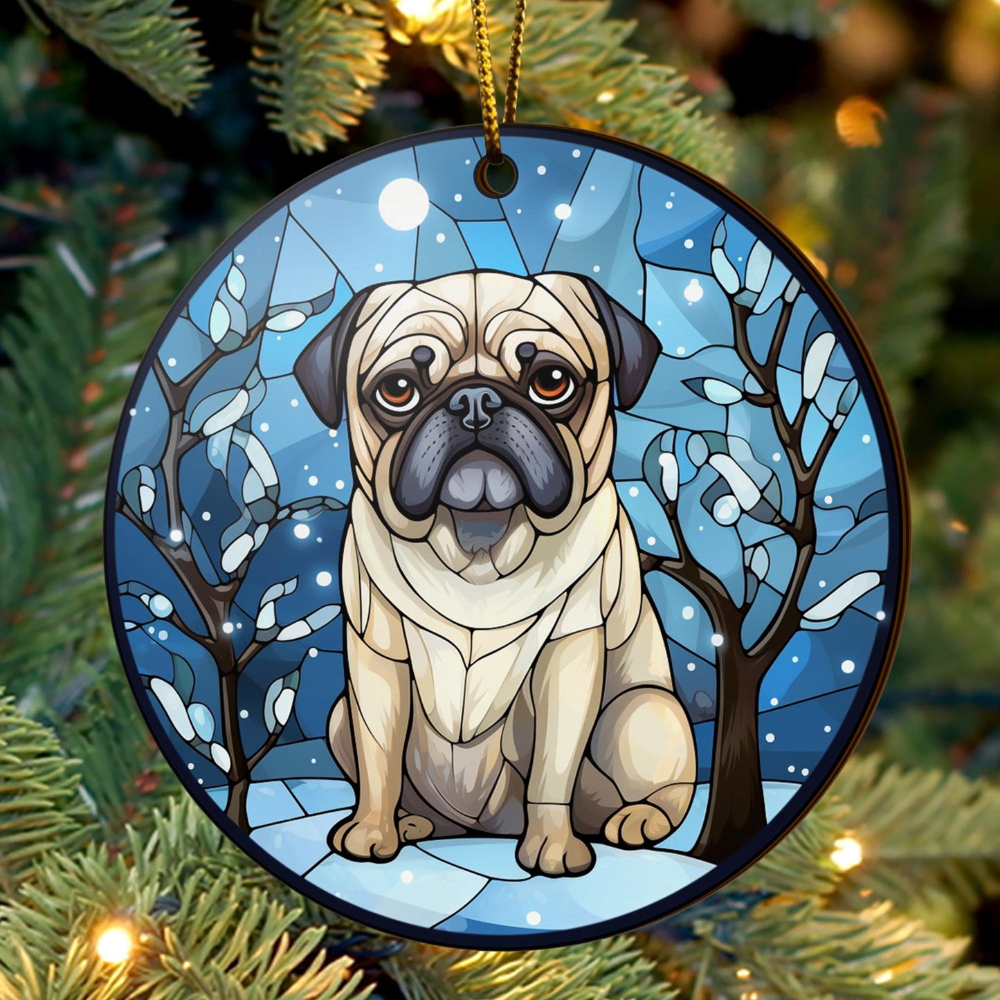 Pug Wooden Ornaments 2 Sides, Pug Ornaments For Christmas Tree, Christmas Tree Hanging, Christmas Decorations EPHG-52483