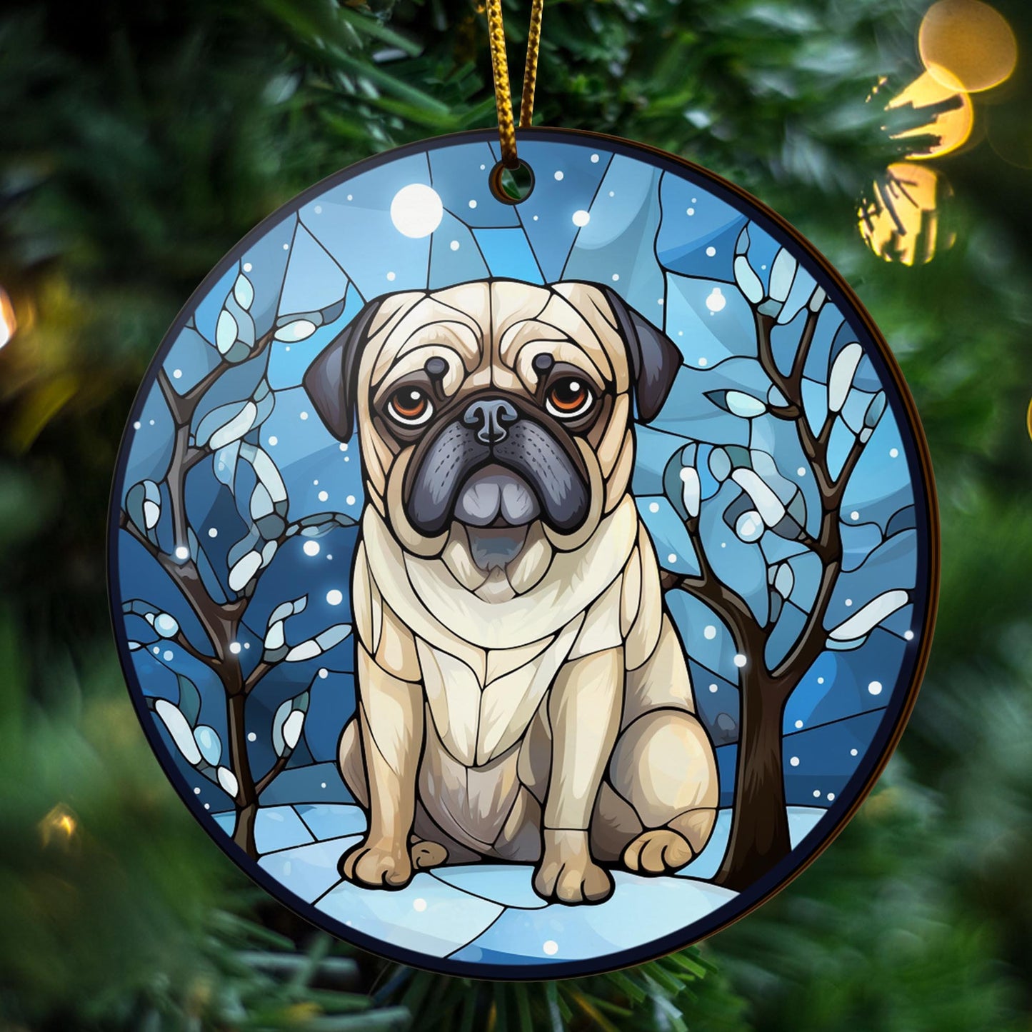 Pug Wooden Ornaments 2 Sides, Pug Ornaments For Christmas Tree, Christmas Tree Hanging, Christmas Decorations EPHG-52483