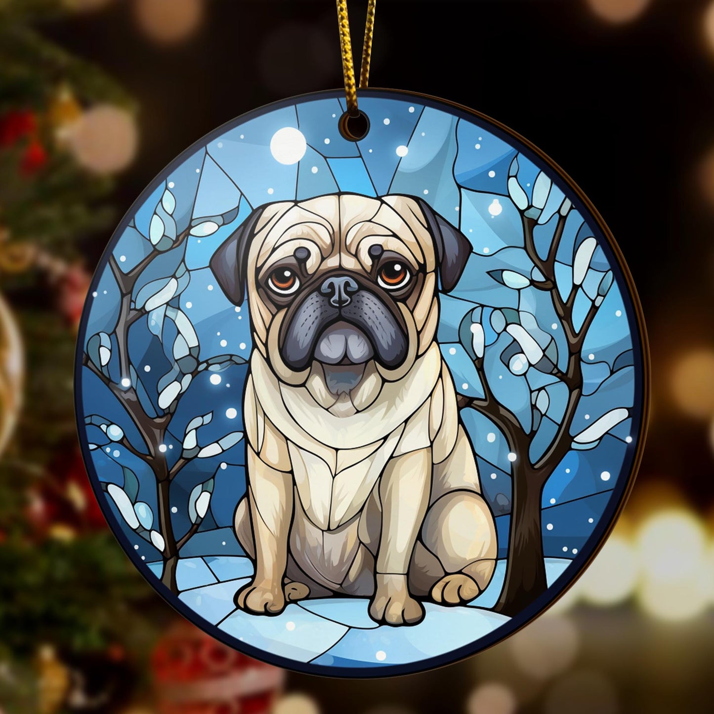 Pug Wooden Ornaments 2 Sides, Pug Ornaments For Christmas Tree, Christmas Tree Hanging, Christmas Decorations EPHG-52483