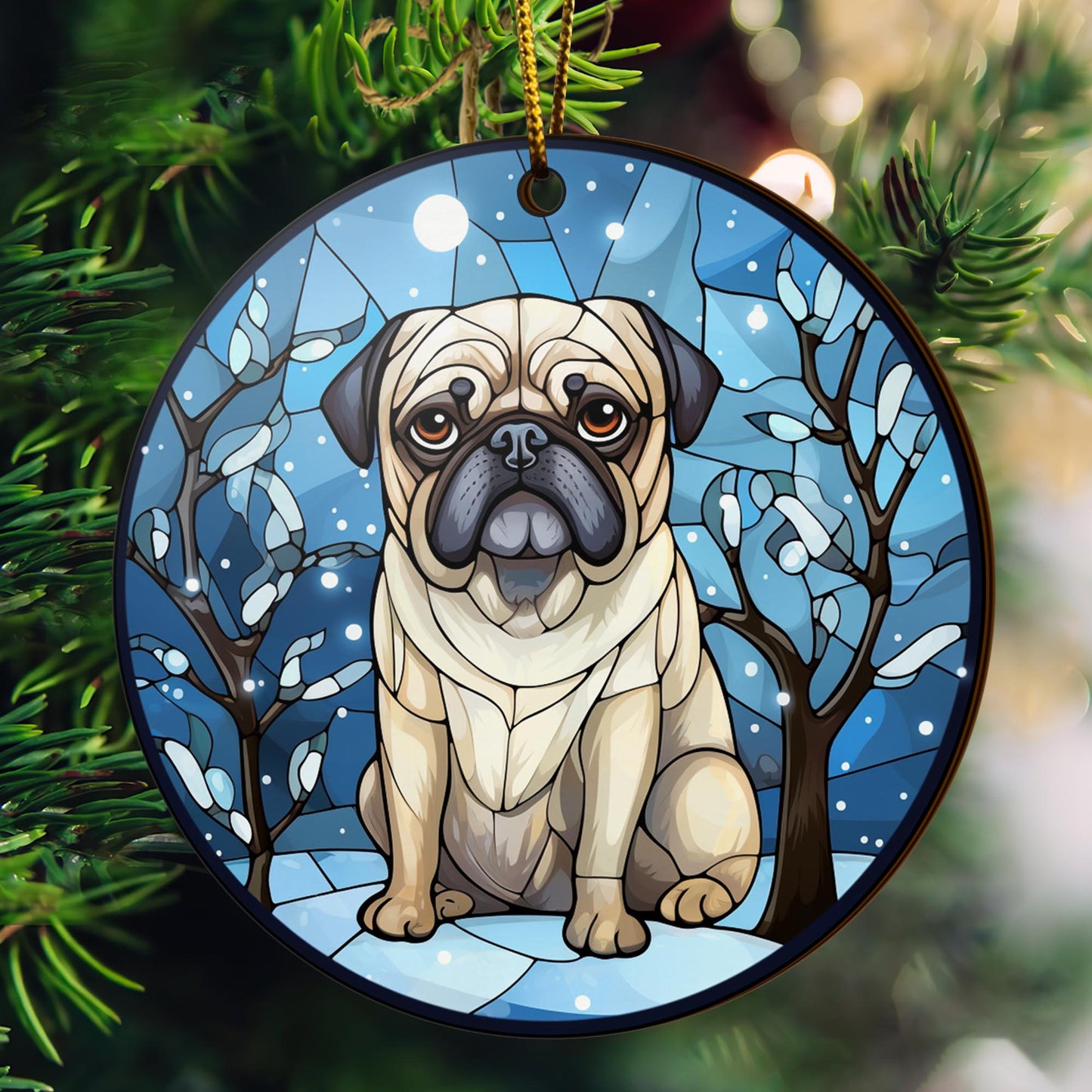 Pug Wooden Ornaments 2 Sides, Pug Ornaments For Christmas Tree, Christmas Tree Hanging, Christmas Decorations EPHG-52483