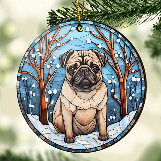 Pug Wooden Ornaments 2 Sides, Pug Ornaments For Christmas Tree, Christmas Tree Hanging, Christmas Decorations EPHG-52483