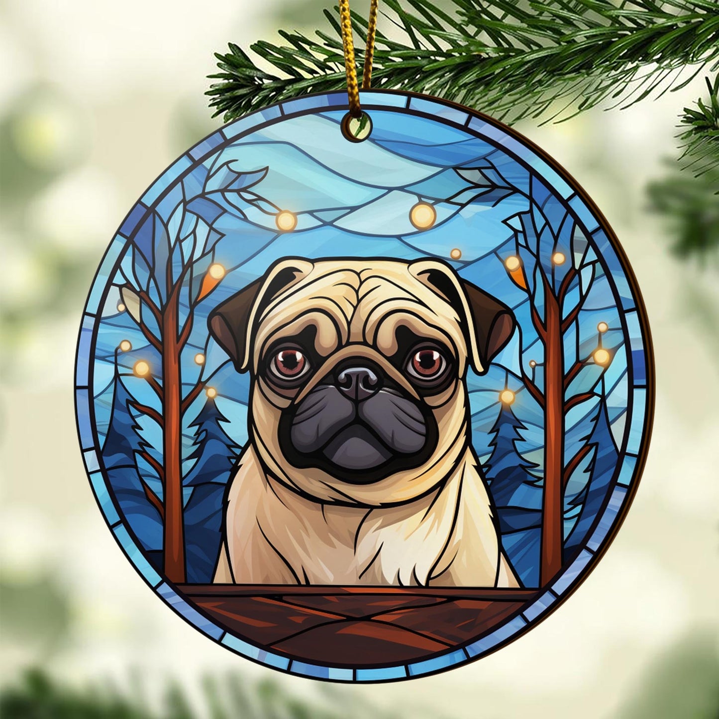 Pug Wooden Ornaments 2 Sides, Pug Ornaments For Christmas Tree, Christmas Tree Hanging, Christmas Decorations EPHG-52483