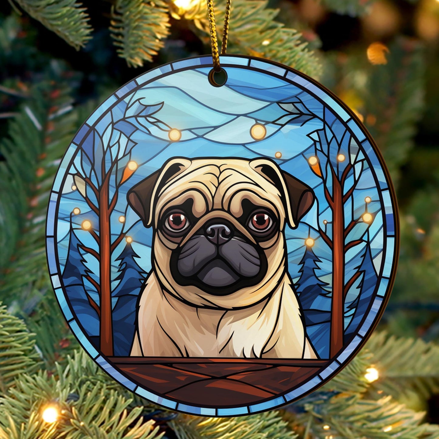 Pug Wooden Ornaments 2 Sides, Pug Ornaments For Christmas Tree, Christmas Tree Hanging, Christmas Decorations EPHG-52483