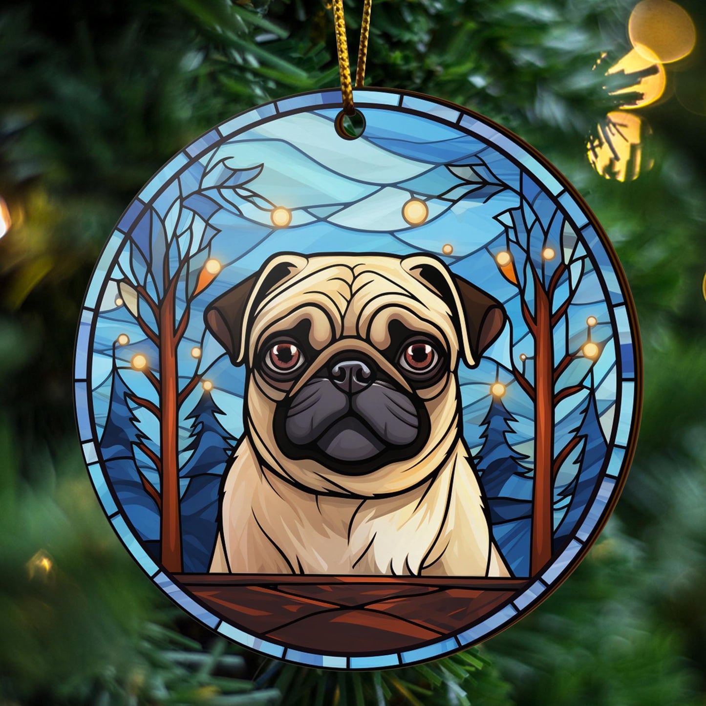 Pug Wooden Ornaments 2 Sides, Pug Ornaments For Christmas Tree, Christmas Tree Hanging, Christmas Decorations EPHG-52483