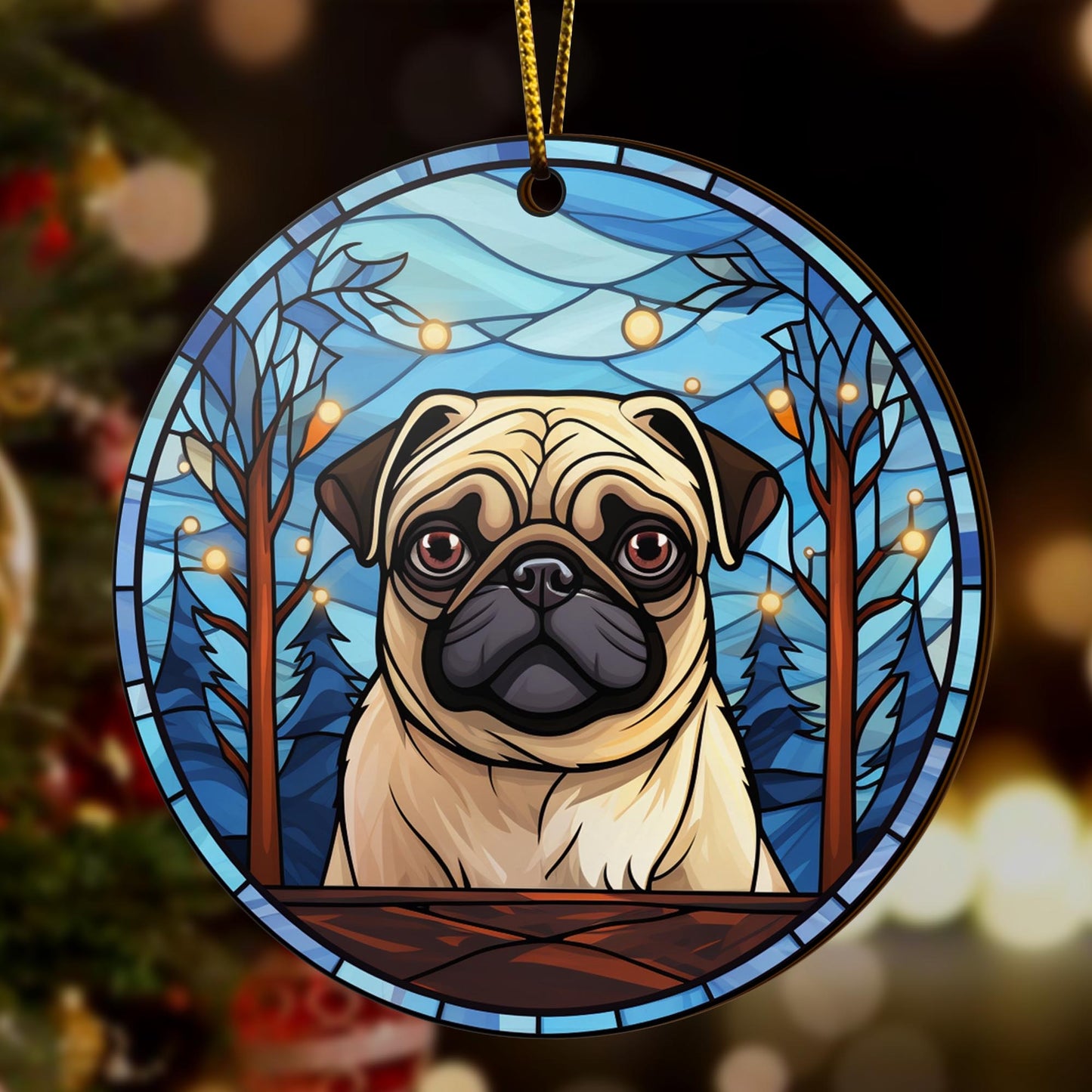 Pug Wooden Ornaments 2 Sides, Pug Ornaments For Christmas Tree, Christmas Tree Hanging, Christmas Decorations EPHG-52483