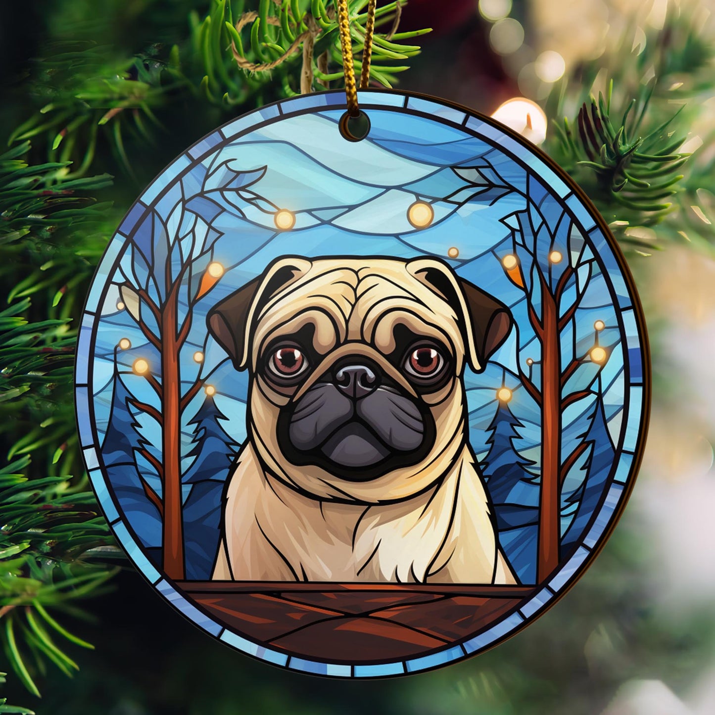 Pug Wooden Ornaments 2 Sides, Pug Ornaments For Christmas Tree, Christmas Tree Hanging, Christmas Decorations EPHG-52483