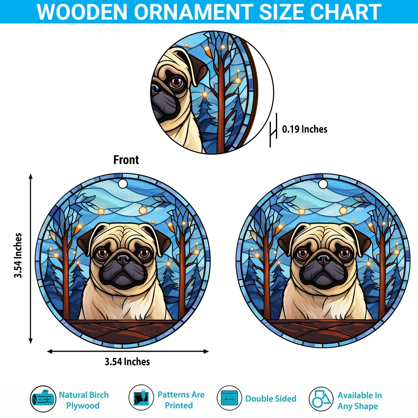 Pug Wooden Ornaments 2 Sides, Pug Ornaments For Christmas Tree, Christmas Tree Hanging, Christmas Decorations EPHG-52483