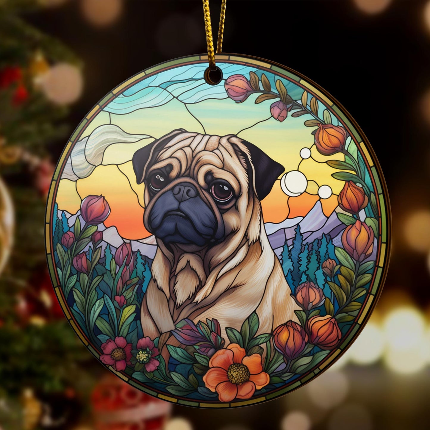 Pug Wooden Ornaments 2 Sides, Pug Ornaments For Christmas Tree, Christmas Tree Hanging, Christmas Decorations EPHG-52483